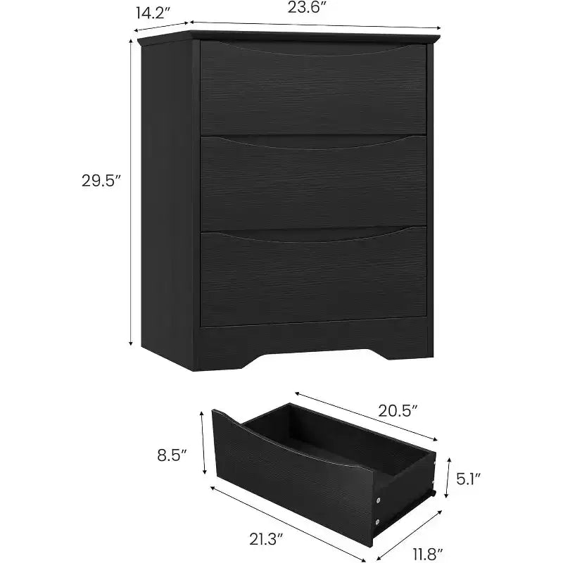 Commode en bois à 3 tiroirs, armoire moderne et haute avec grand espace de rangement, commode large pour chambre à coucher ou salon