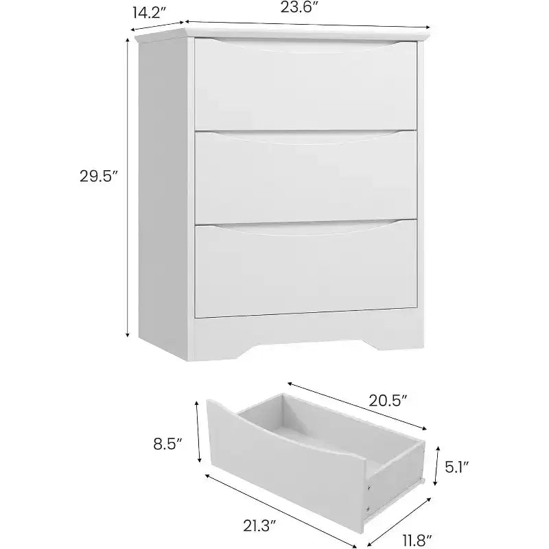 Commode en bois à 3 tiroirs, armoire moderne et haute avec grand espace de rangement, commode large pour chambre à coucher ou salon