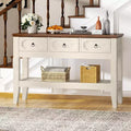 47in Long Console Table, Farmhouse Narrow Entryway Sofa Table with Drawers and Bottom Shel for Living Room Entrance Foyer, Rustic White