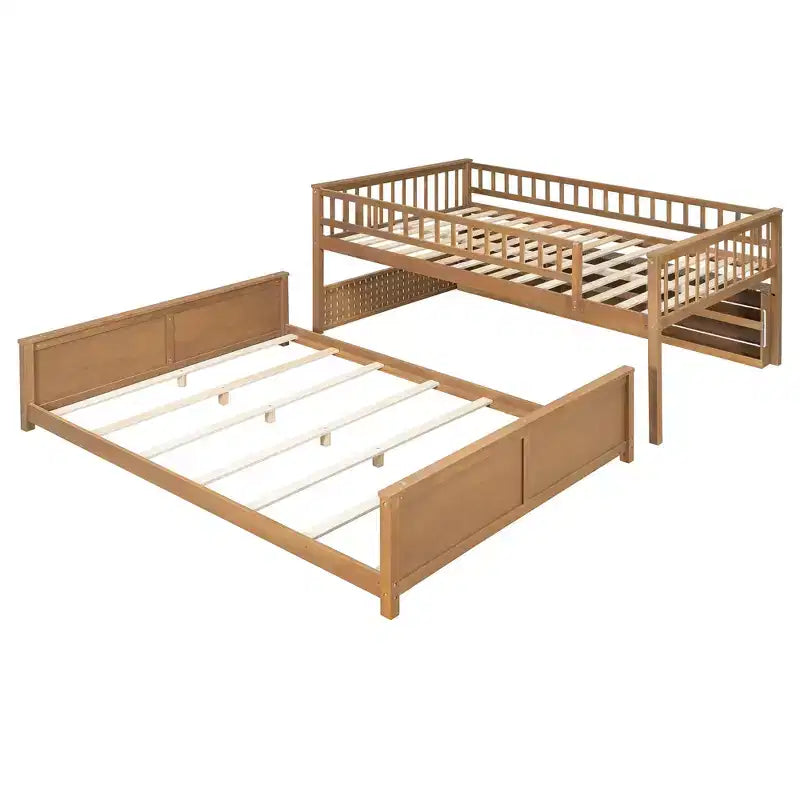 Lit superposé simple XL au-dessus de grand avec étagères éclairées intégrées et panneau perforé