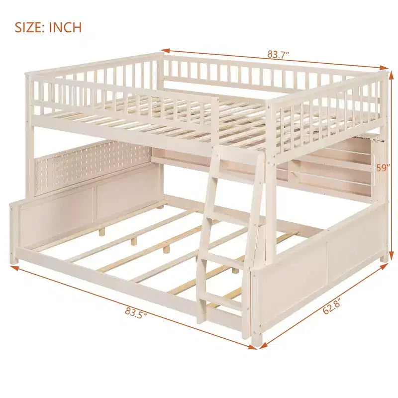 Lit superposé simple XL au-dessus de grand avec étagères éclairées intégrées et panneau perforé