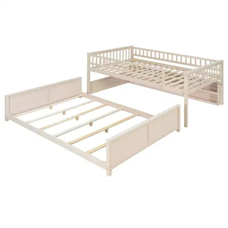 Lit superposé simple XL au-dessus de grand avec étagères éclairées intégrées et panneau perforé