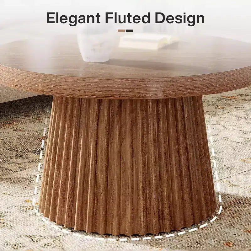31,5 Tables basses rondes avec base cylindrique cannelée, table d'appoint de style rustique pour salon, appartement, petit espace