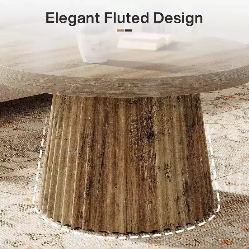 31,5 Tables basses rondes avec base cylindrique cannelée, table d'appoint de style rustique pour salon, appartement, petit espace