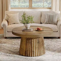 Lantine 31.5 Small Round Coffee Tables with Fluted Drum Base, Farmhouse Accent Center Table for Living Room, Apartment, Small Space