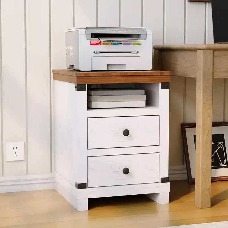 Farmhouse Nightstand, Modern Rustic Large Bedside Table with 2 Drawers & Open Shelf for Bedroom Small Space