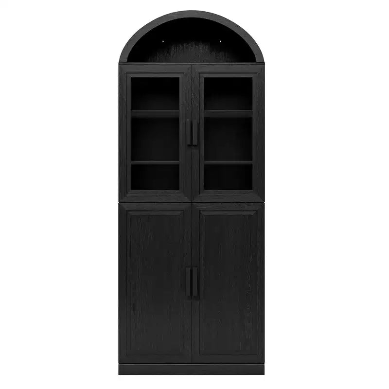 Vitrine arquée autoportante avec portes vitrées et étagères réglables Meuble de rangement en bois pour salon, bureau à domicile, salle à manger