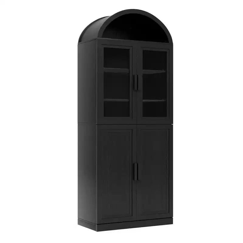 Vitrine arquée autoportante avec portes vitrées et étagères réglables Meuble de rangement en bois pour salon, bureau à domicile, salle à manger