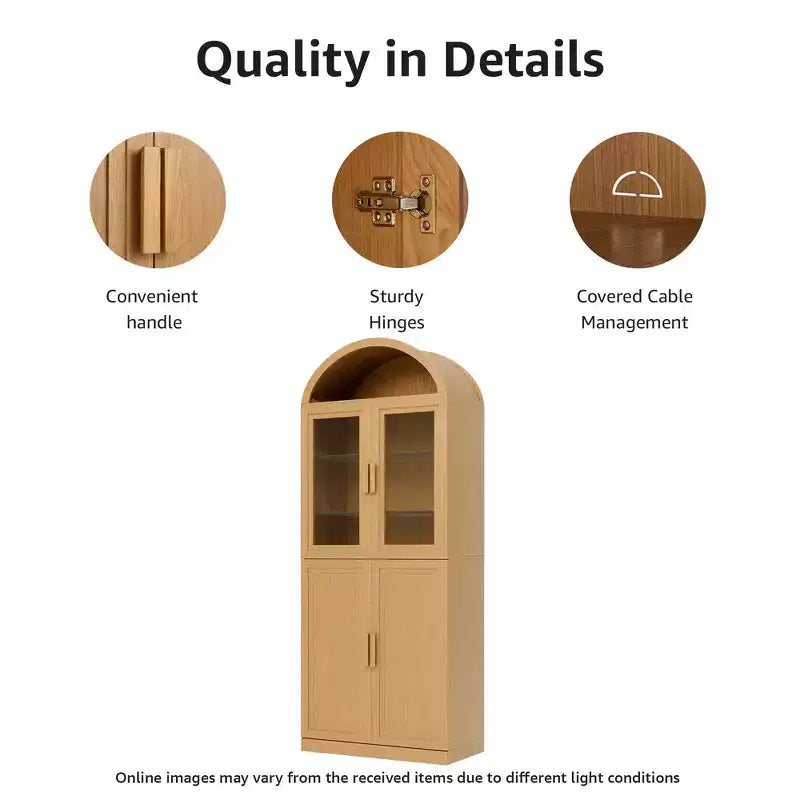 Vitrine arquée autoportante avec portes vitrées et étagères réglables Meuble de rangement en bois pour salon, bureau à domicile, salle à manger