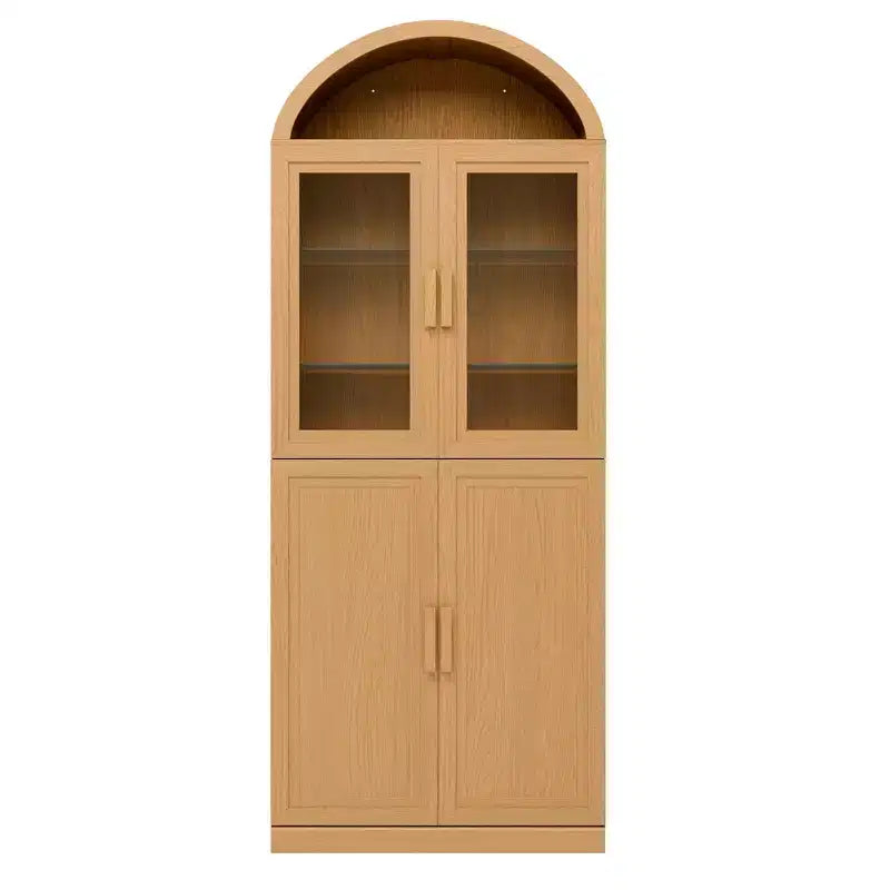 Vitrine arquée autoportante avec portes vitrées et étagères réglables Meuble de rangement en bois pour salon, bureau à domicile, salle à manger