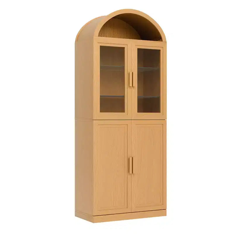 Vitrine arquée autoportante avec portes vitrées et étagères réglables Meuble de rangement en bois pour salon, bureau à domicile, salle à manger