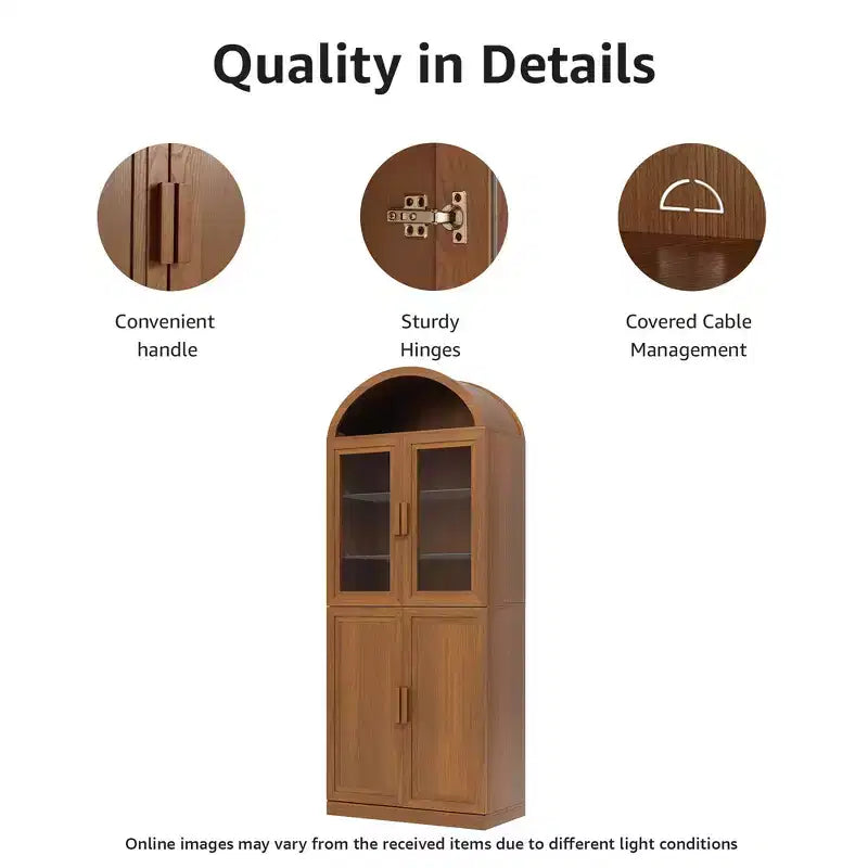 Vitrine arquée autoportante avec portes vitrées et étagères réglables Meuble de rangement en bois pour salon, bureau à domicile, salle à manger