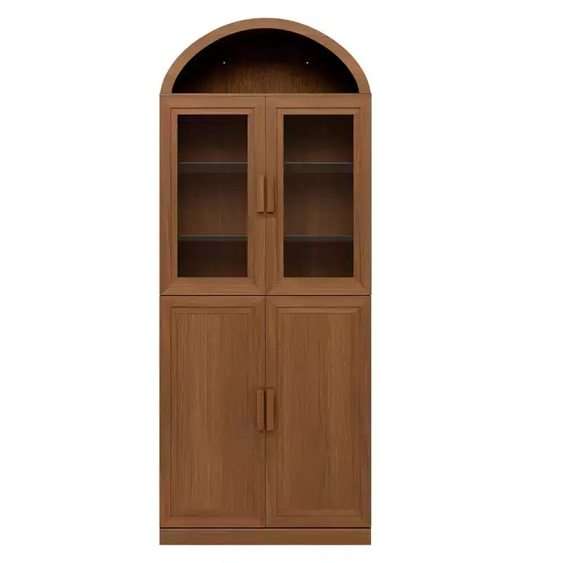 Vitrine arquée autoportante avec portes vitrées et étagères réglables Meuble de rangement en bois pour salon, bureau à domicile, salle à manger