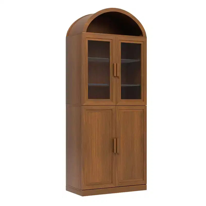 Vitrine arquée autoportante avec portes vitrées et étagères réglables Meuble de rangement en bois pour salon, bureau à domicile, salle à manger