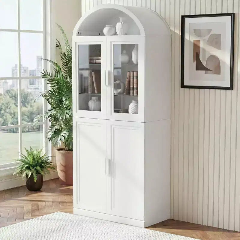 Vitrine arquée autoportante avec portes vitrées et étagères réglables Meuble de rangement en bois pour salon, bureau à domicile, salle à manger