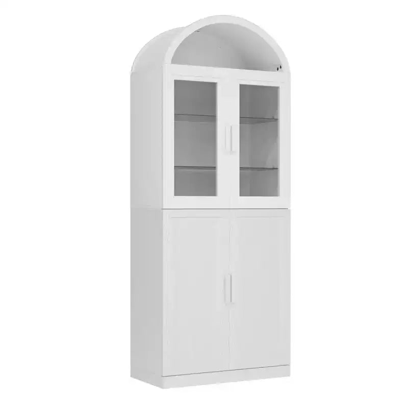 Vitrine arquée autoportante avec portes vitrées et étagères réglables Meuble de rangement en bois pour salon, bureau à domicile, salle à manger
