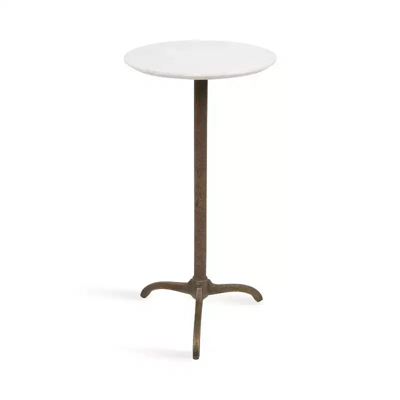 Kate and Laurel Henshall Marble and Metal Round Side Table, White and Bronze, 12x12x24