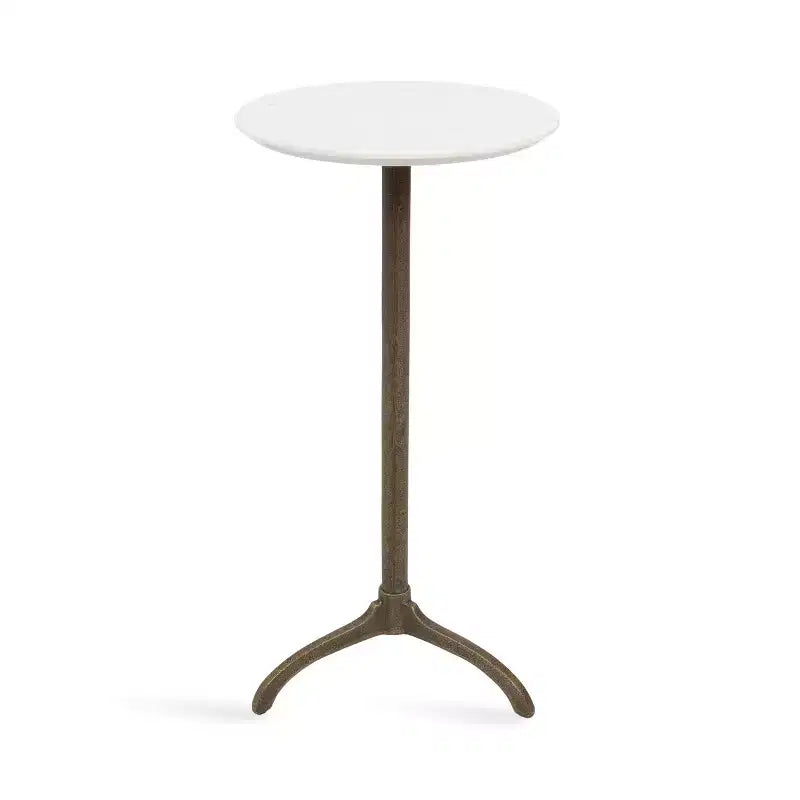 Table d'appoint ronde en marbre et métal, blanc et bronze, 12x12x24