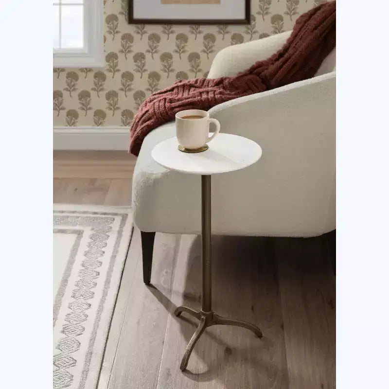 Table d'appoint ronde en marbre et métal, blanc et bronze, 12x12x24