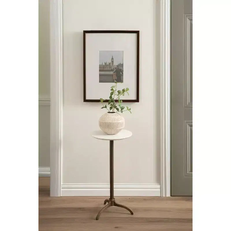 Table d'appoint ronde en marbre et métal, blanc et bronze, 12x12x24