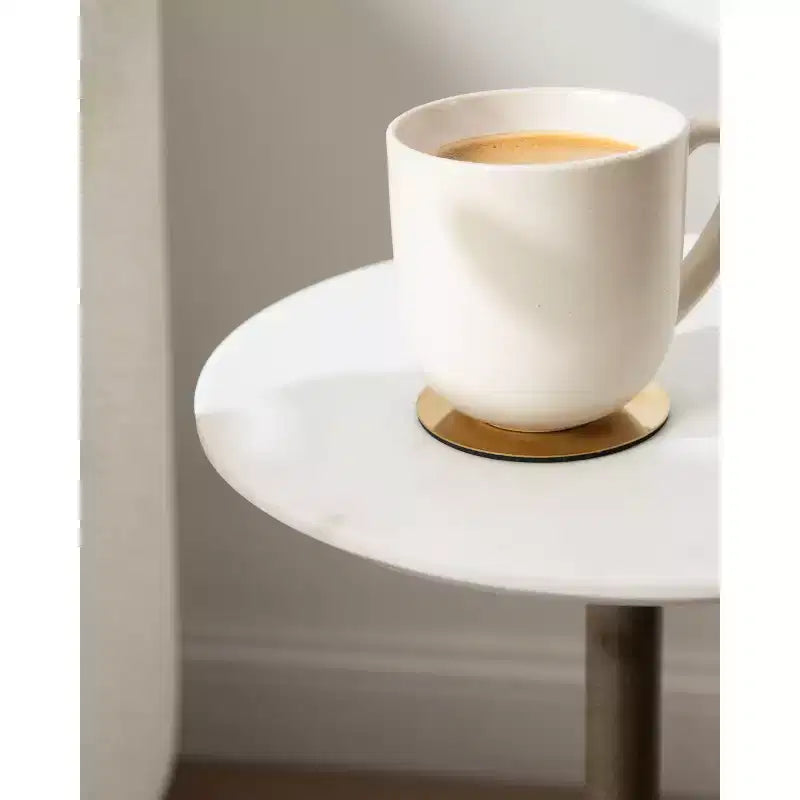 Table d'appoint ronde en marbre et métal, blanc et bronze, 12x12x24
