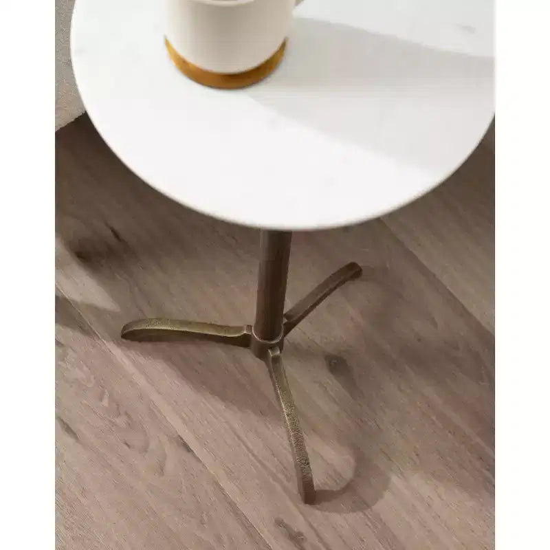 Table d'appoint ronde en marbre et métal, blanc et bronze, 12x12x24