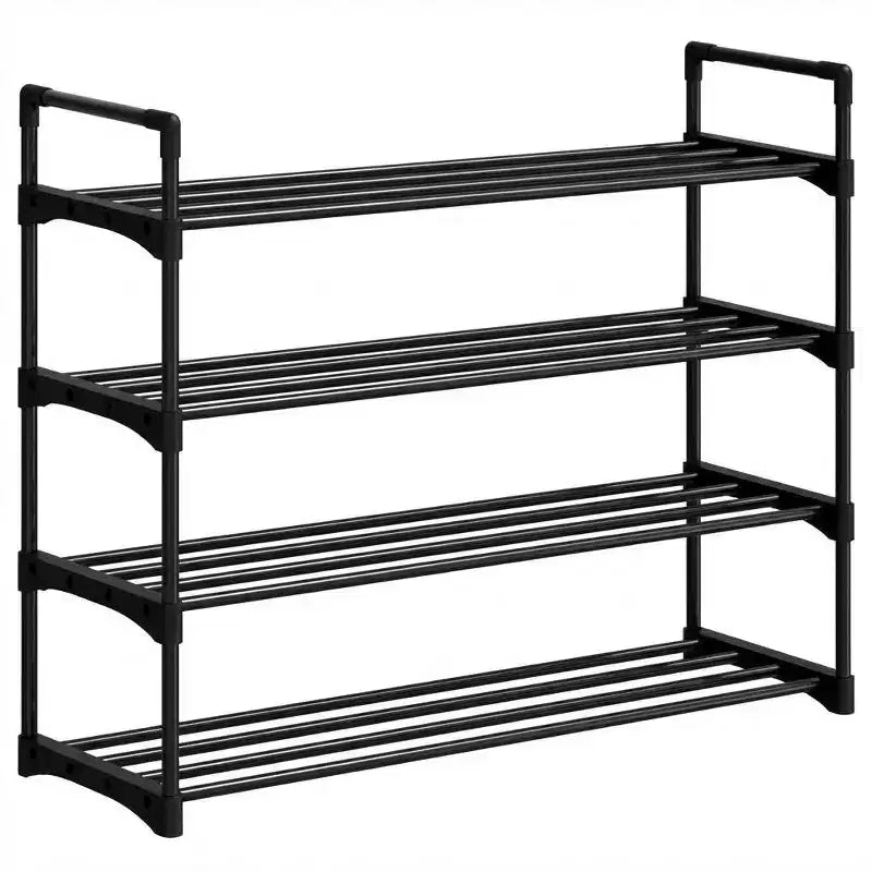 4-Tier Metal Shoe Rack Organizer with Adjustable Shelves, Waterproof Rustproof Shoe Storage for Closet Entryway, Black