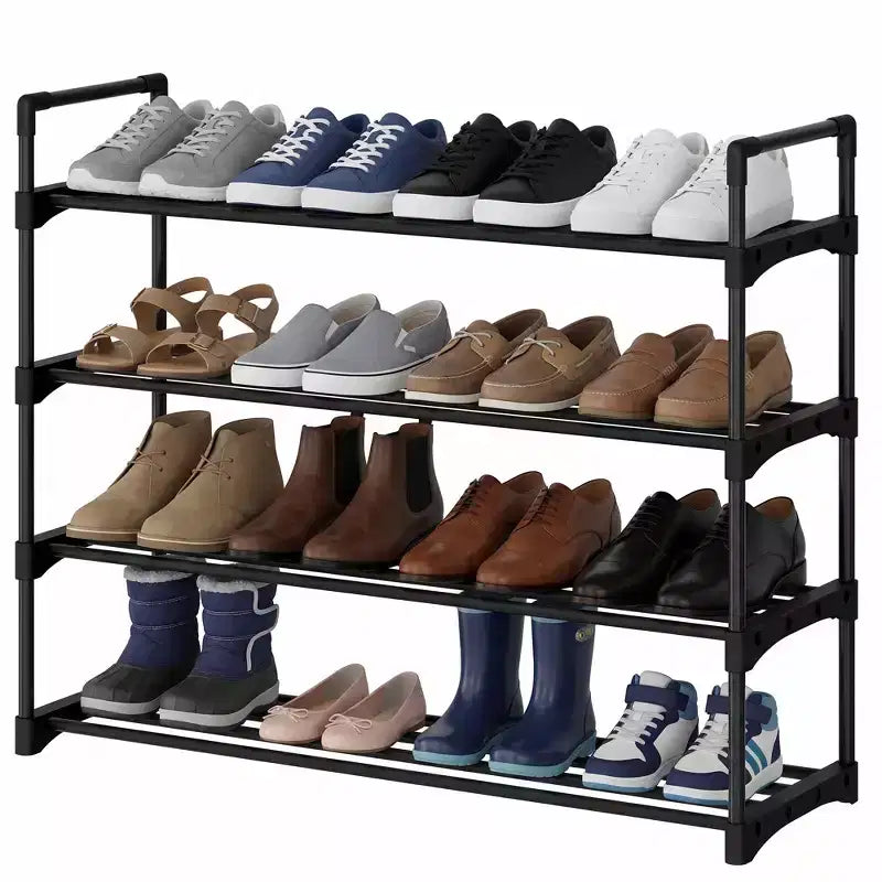 Étagère à chaussures en métal à 4 niveaux avec étagères réglables, organisateur de rangement de chaussures imperméable et antirouille pour placard et entrée, noir