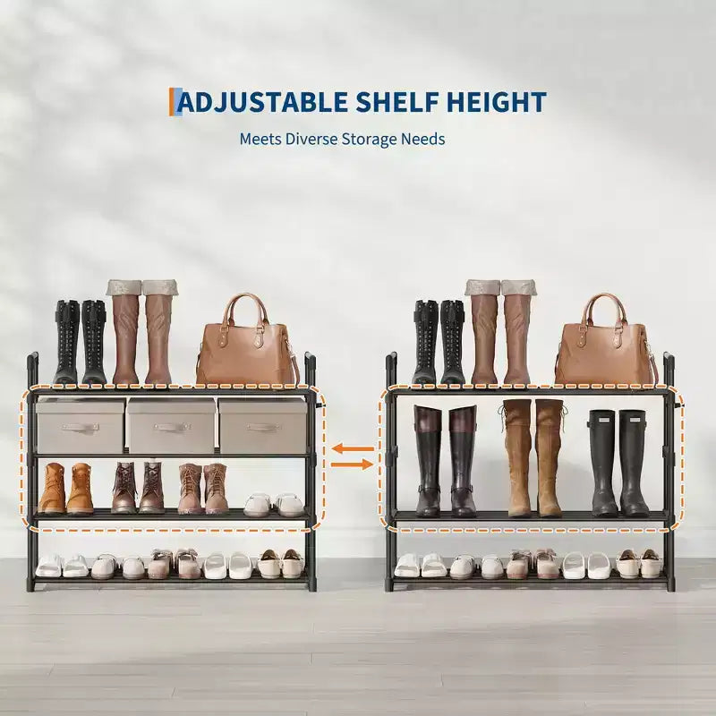Étagère à chaussures en métal à 4 niveaux avec étagères réglables, organisateur de rangement de chaussures imperméable et antirouille pour placard et entrée, noir
