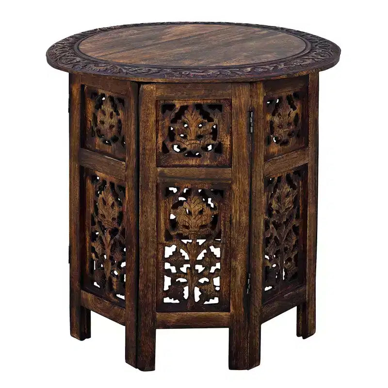 Table basse d'appoint pliante sculptée à la main en bois Chocolat Noir - The Urban Port