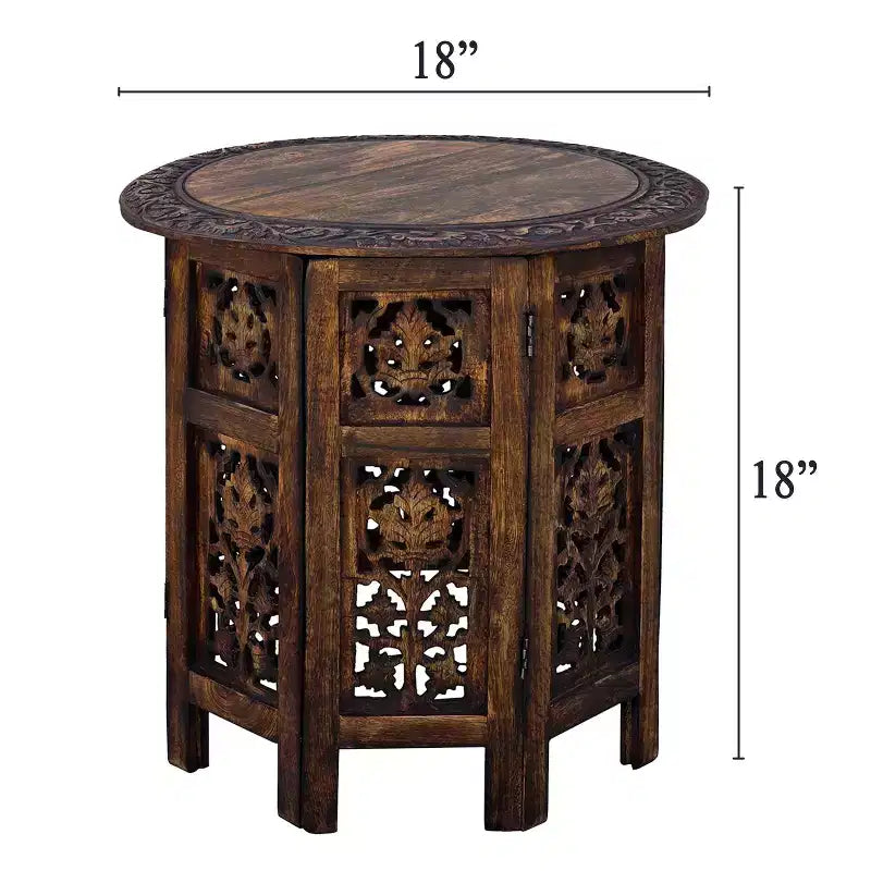 Table basse d'appoint pliante sculptée à la main en bois Chocolat Noir - The Urban Port
