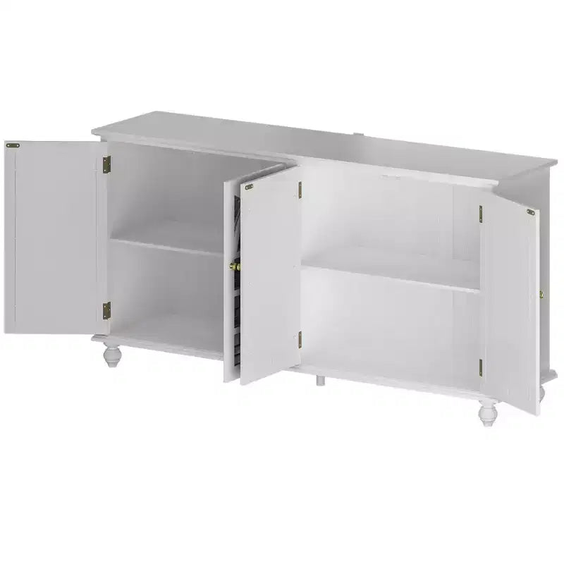 Bahut blanc de 160 cm de large avec accents de design moderne, buffet avec portes miroir et organisateurs
