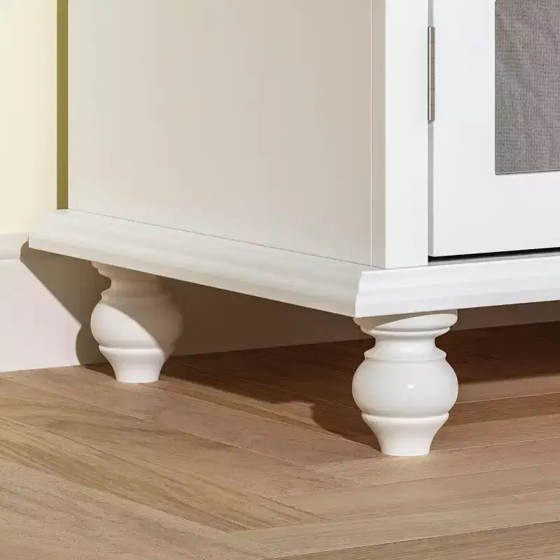 Bahut blanc de 160 cm de large avec accents de design moderne, buffet avec portes miroir et organisateurs
