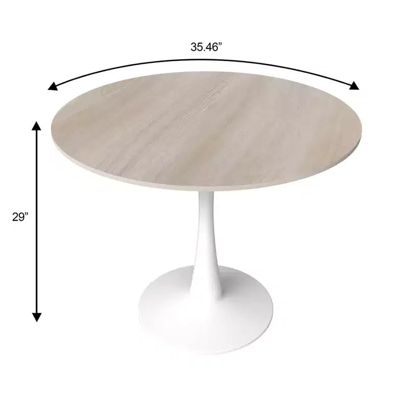 Table à manger ronde de 35" avec plateau en pierre frittée et piétement central en acier blanc pour cuisine et petits espaces