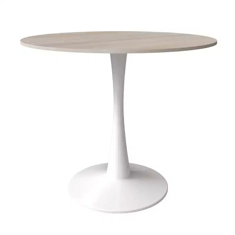 Table à manger ronde de 35" avec plateau en pierre frittée et piétement central en acier blanc pour cuisine et petits espaces