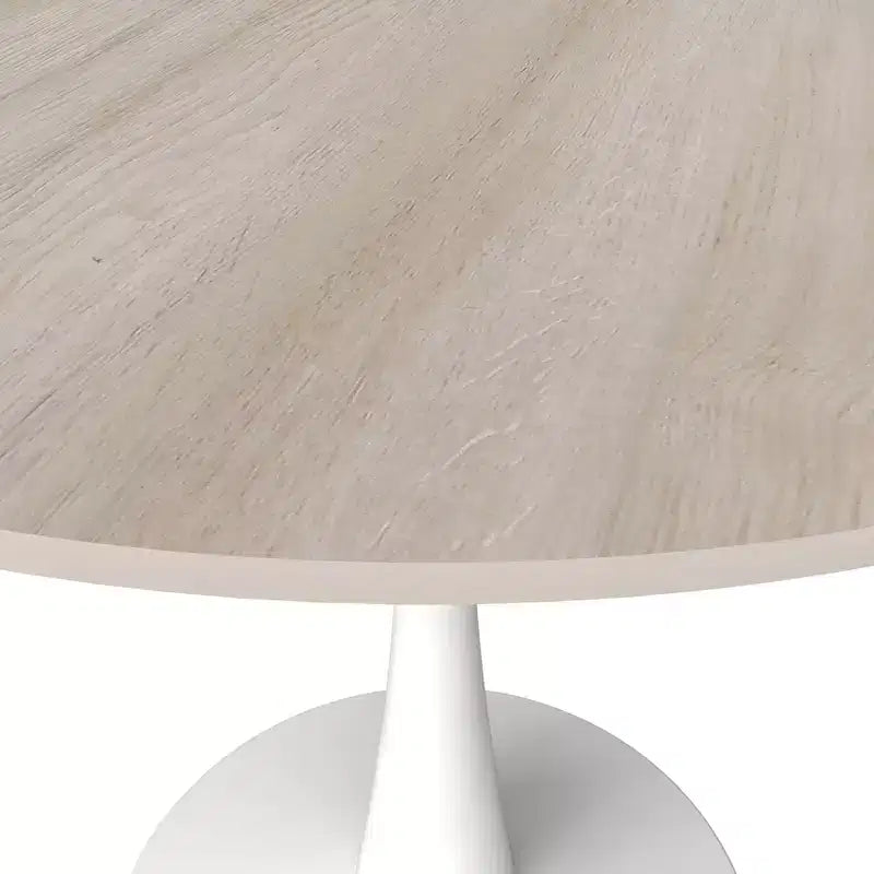 Table à manger ronde de 35" avec plateau en pierre frittée et piétement central en acier blanc pour cuisine et petits espaces