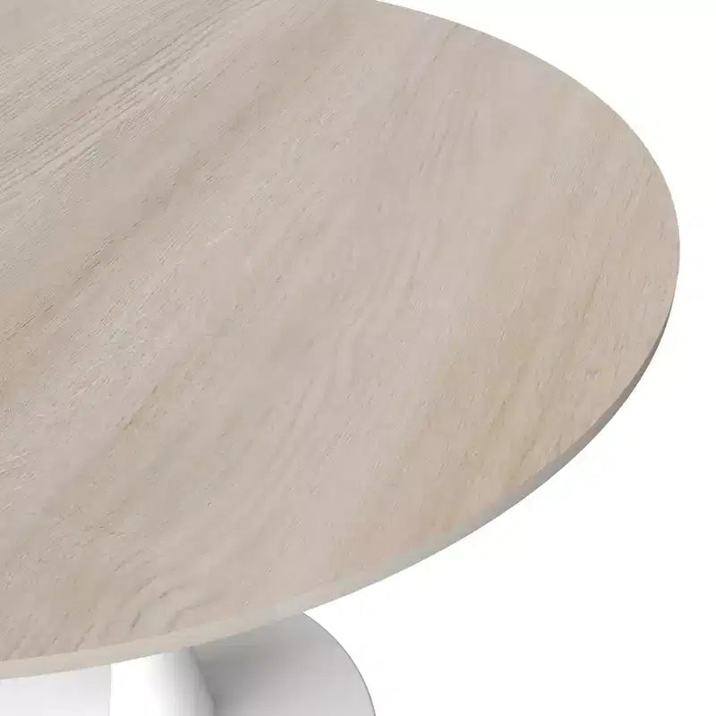 Table à manger ronde de 35" avec plateau en pierre frittée et piétement central en acier blanc pour cuisine et petits espaces
