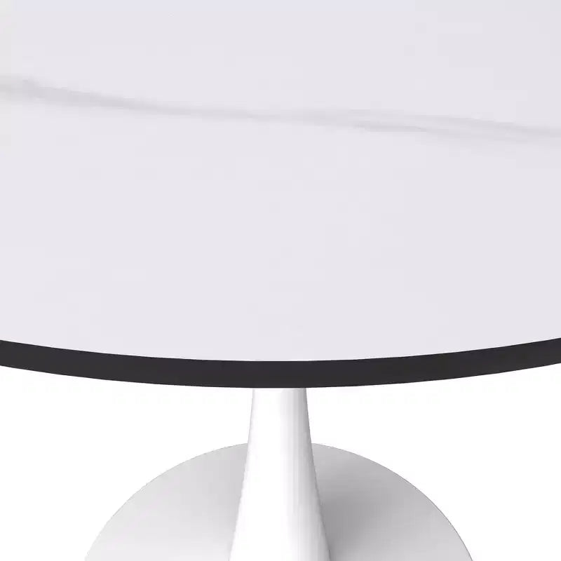 Table à manger ronde de 35" avec plateau en pierre frittée et piétement central en acier blanc pour cuisine et petits espaces