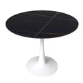 LeisureMod Bristol 35 Round Dining Table  Sintered Stone Top Accent Caf Table & Sturdy Steel White Pedestal Base for Kitchen and Small Spaces