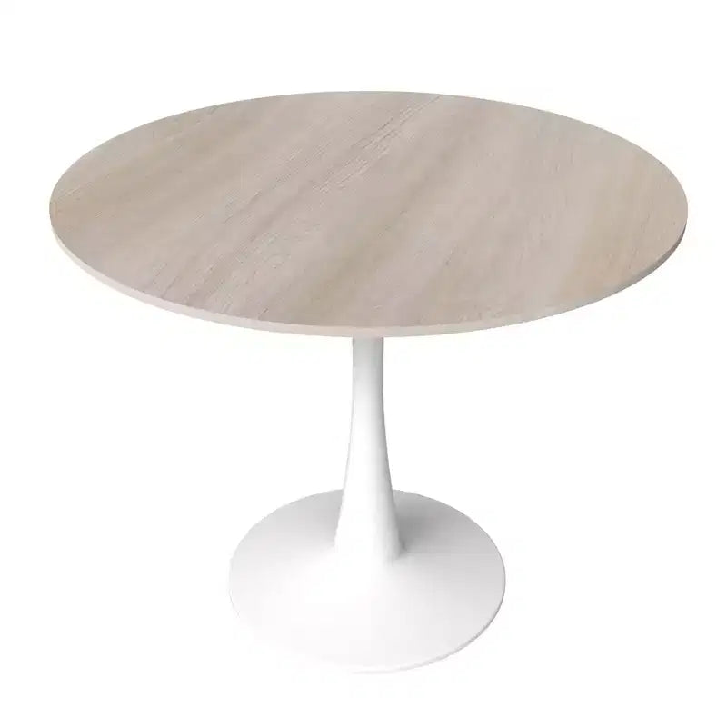 Table à manger ronde de 35" avec plateau en pierre frittée et piétement central en acier blanc pour cuisine et petits espaces